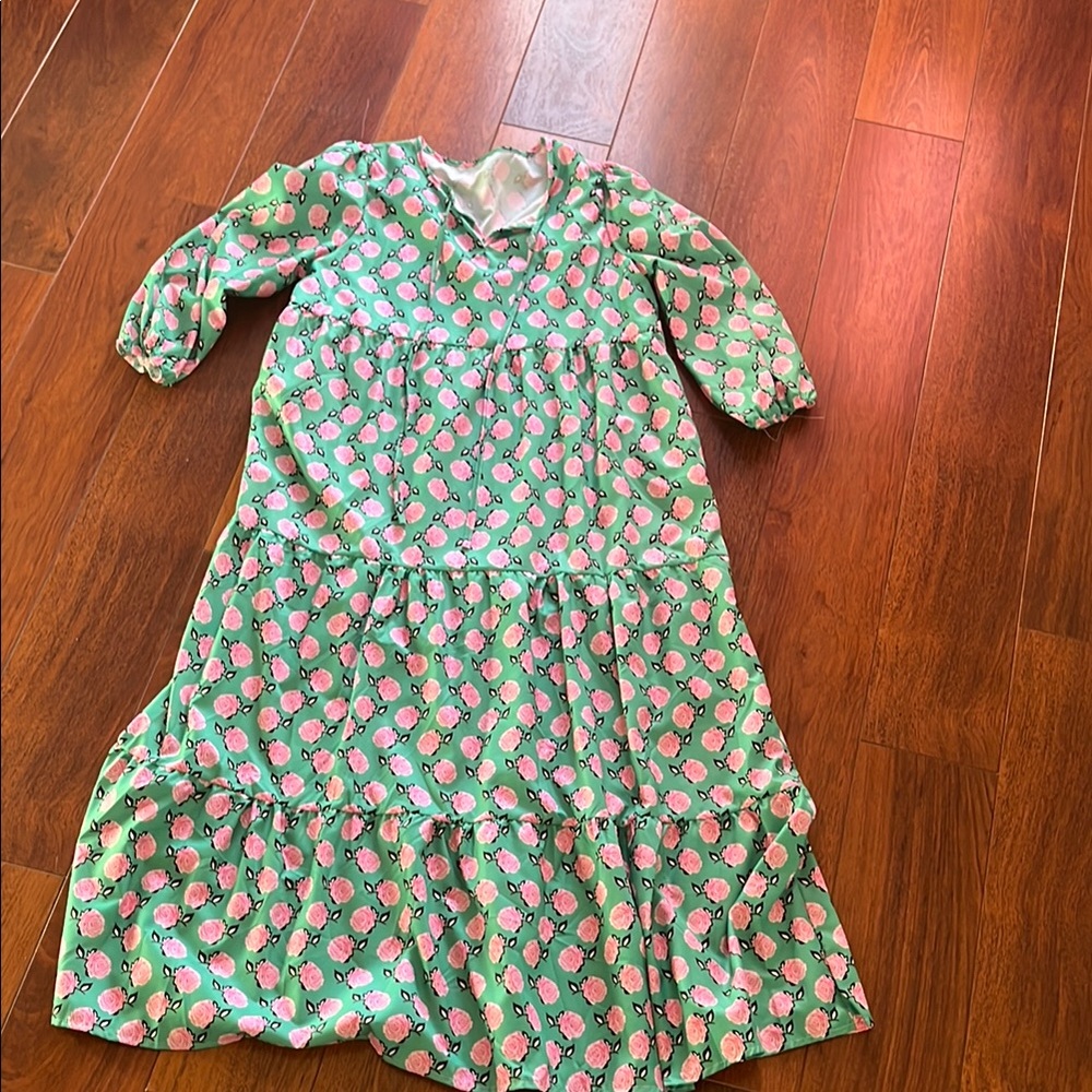 Floral Green and Pink Dress